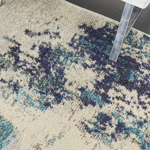2' X 4' Ivory And Teal Blue Abstract Power Loom Non Skid Area Rug
